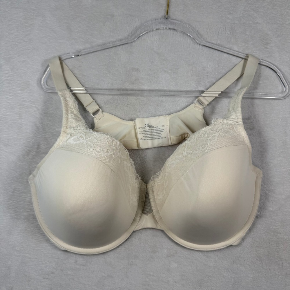 Olga‎ by Warner's Cream Lace Trim Full Coverage Underwire Bra GF7961A 42C
